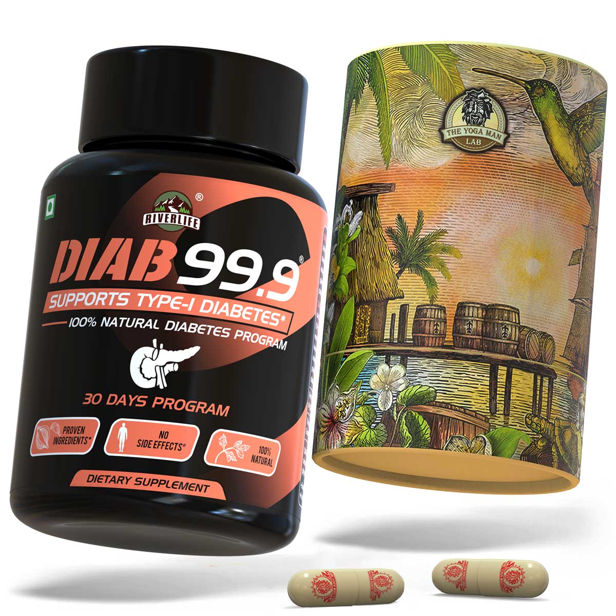 DIAB 99.9 Type-1 Sugar Ayurvedic Supplement | For Natural Pancreatic Secretion & Side-Effect Prevention | 100% Natural Health Care > Gut Health > Colon Detox > Supplement > Ayurvedic Constipation, IBS & Bowel Treatment The Yoga Man Lab   