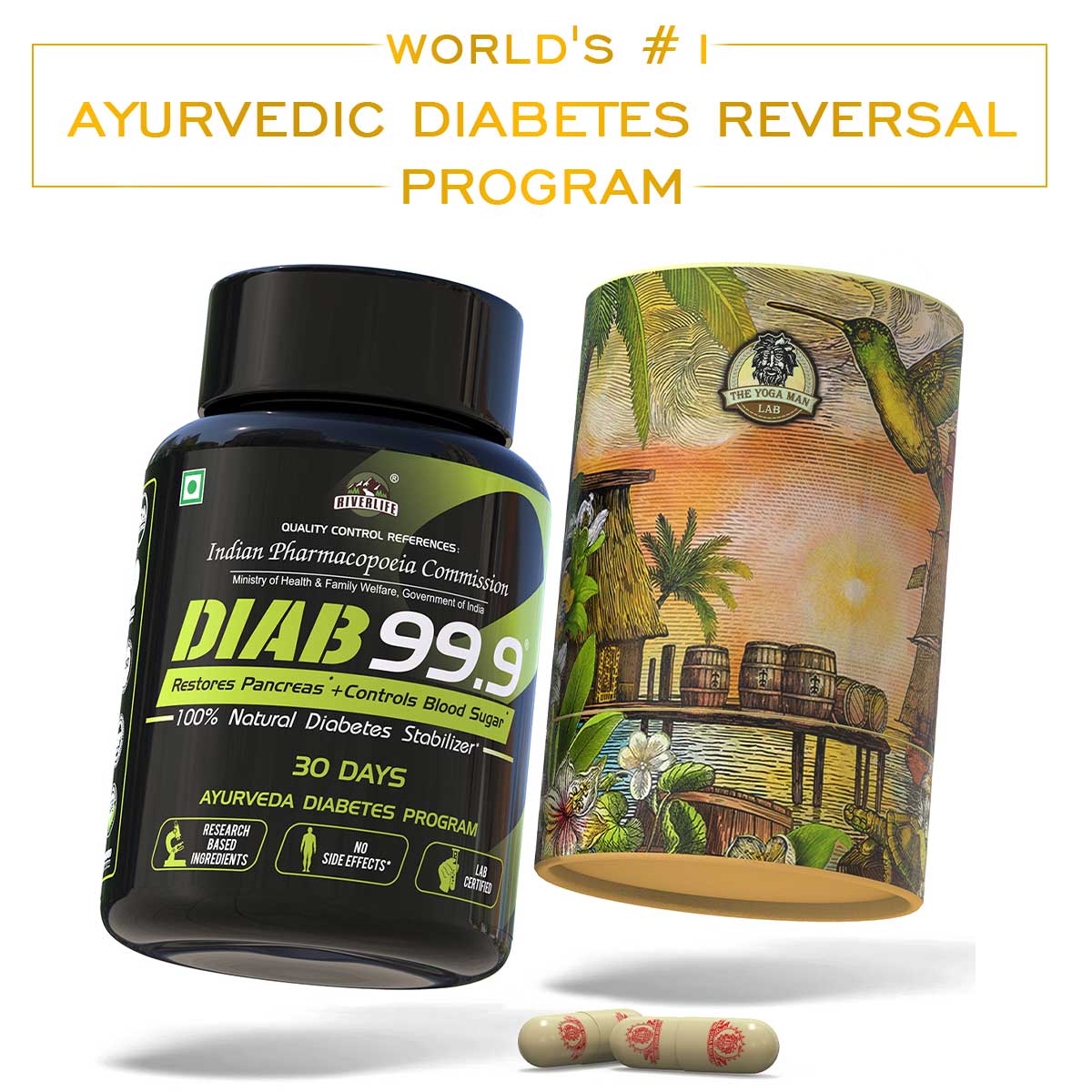 Diab 99.9 Type-2 Ayurvedic Sugar Reversal Program | Get Free Doctor & Dietitian Reversal Consultation | 100% Natural Health Care > Metabolic Health > Diabetes > Supplement > Ayurvedic Diabetes Reversal The Yoga Man Lab Monthly Program: ₹1990/- (20% Off)  