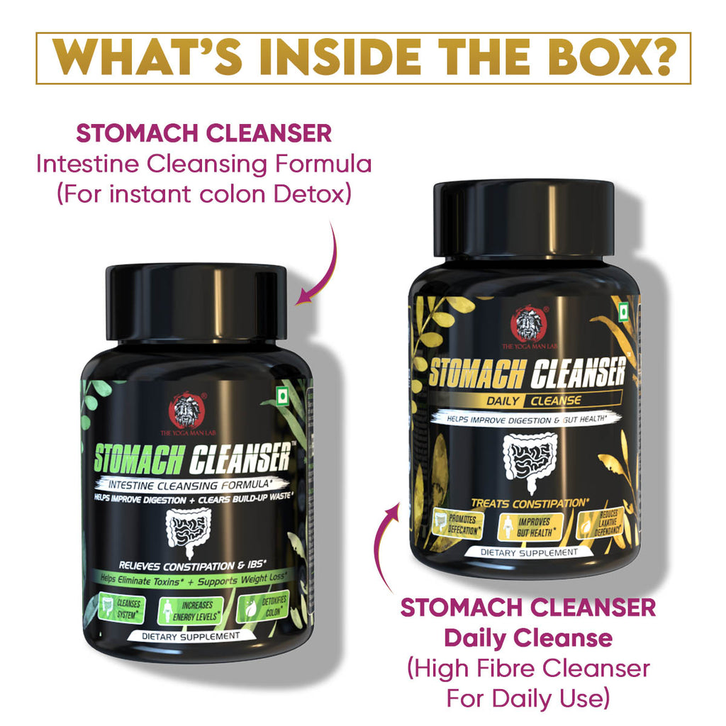 STOMACH CLEANSER KIT- Intestine Detox + Daily Fiber Cleanse (2 Ayurvedic Supplements) | Probiotic Soluble Fiber Combo For Instant Colon Detox & Daily Bowel Movement | 100% Natural Health Care > Gut Health > Colon Detox > Supplement > Ayurvedic Constipation, IBS & Bowel Treatment The Yoga Man Lab   
