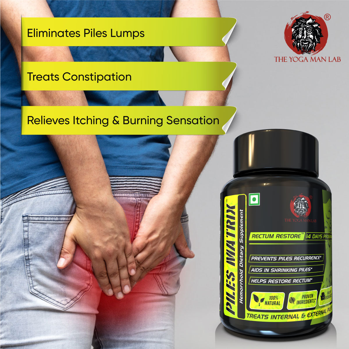 PILES MATRIX - RECTUM RESTORE Ayurvedic Supplement | Shrink Piles Lumps & Mass and Treats Constipation | 100% Natural Health Care > Gut Health > Piles > Medicine > Ayurvedic Piles Treatment The Yoga Man Lab   