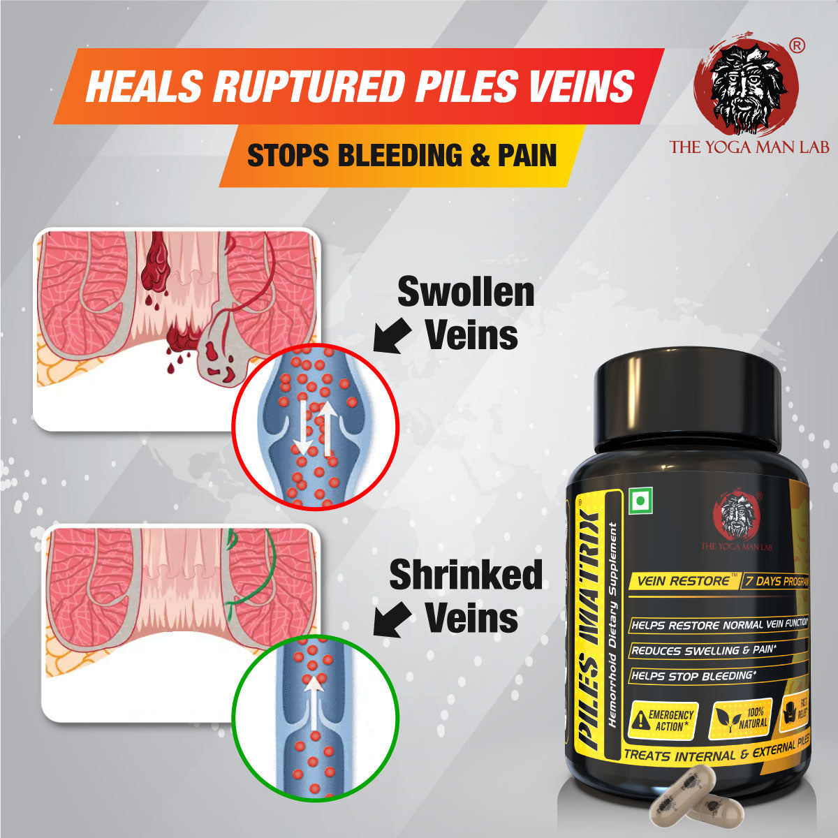 PILES MATRIX Vein Restore Ayurvedic Medicine | Stops Bleeding, Relieves Pain & Itching | 100% Natural Health Care > Gut Health > Piles > Medicine > Ayurvedic Piles Treatment The Yoga Man Lab   