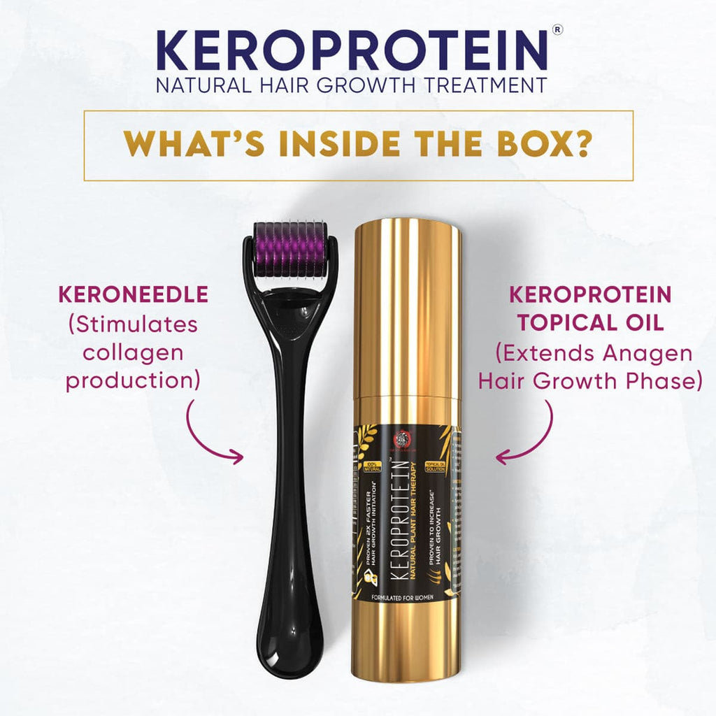 KEROPROTEIN Plant Hair Growth Therapy Kit (Women) | Includes Topical Hair Growth Oil (30ml) + Keroneedle (0.5mm)  The Yoga Man Lab 30 Days Kit: ₹999/- (46% Off)  
