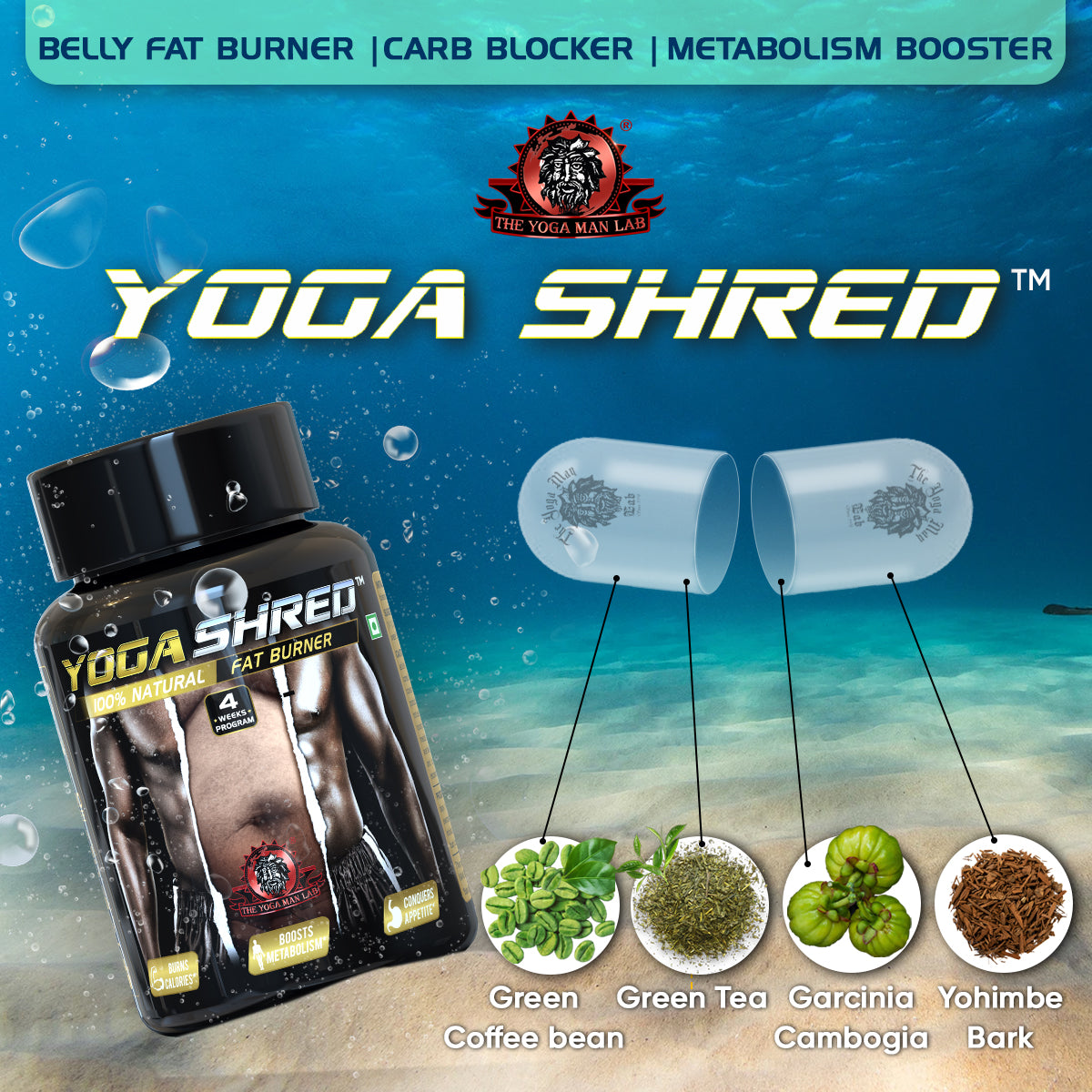 YOGA SHRED - Burn Fat At-Home Ayurvedic Supplement (Men) | Helps in Weight Loss & Boosting Energy | Ayurvedic & 100% Natural Health Care > Weight Loss > Fat Burner > Men > Supplement > Ayurvedic Fat Loss The Yoga Man Lab   