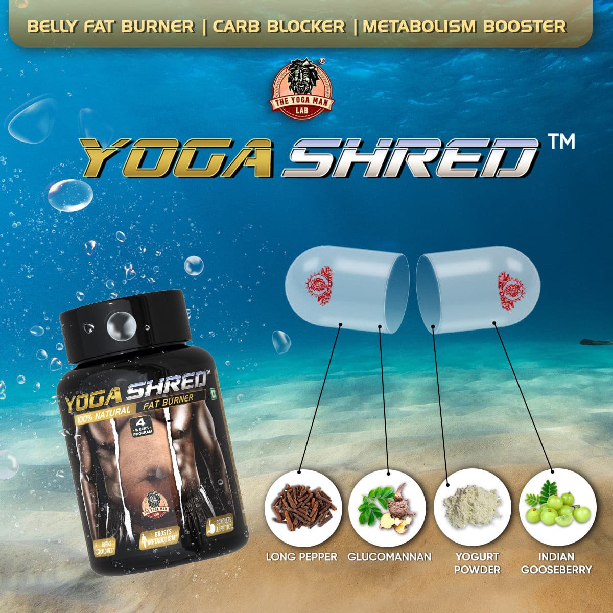 YOGA SHRED - Home Fat Burner (Women) Ayurvedic Supplement | Thermogenic Weight Burner, Appetite Suppressant & Energy Booster | 100% Natural Health Care > Weight Loss > Fat Burner > Women > Supplement > Ayurvedic Fat Loss The Yoga Man Lab   